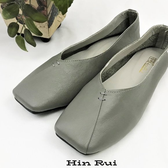 Hin Rui Shoes - Hin Rui Leather Flats Gray 8